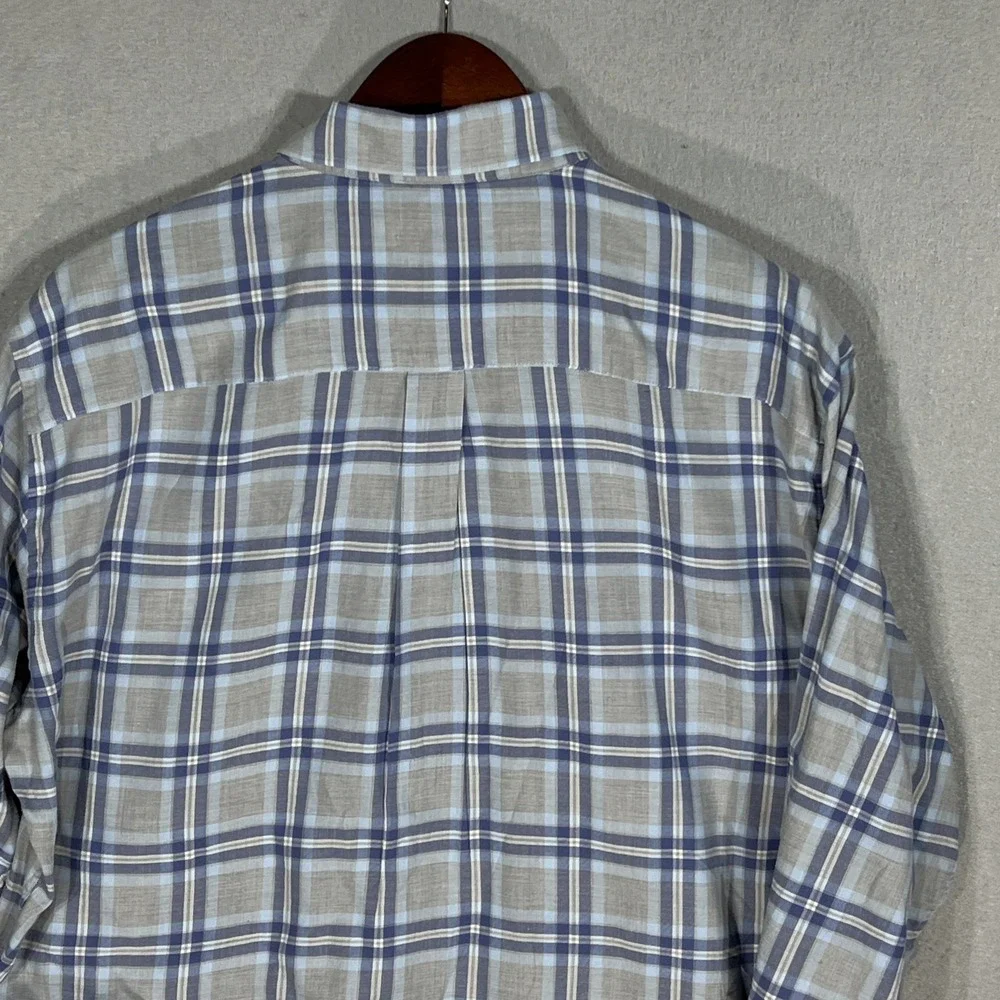 Peter Millar Mens Large Tall Button Down Shirt Blue Plaid Long Sleeve